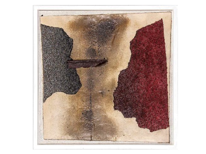 147 Dachpappe, Metall, Feiner Sand u. Steine 32x32cm