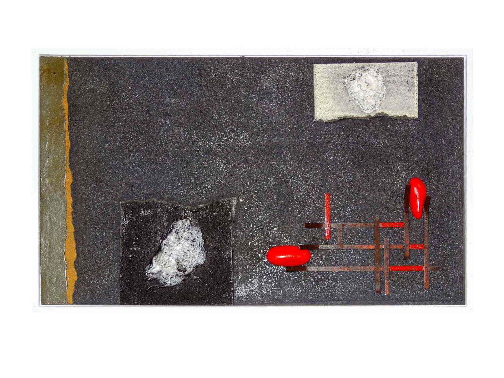 149 Dachpappe, Sagex, Metall, Steine, Sand 52x32cm